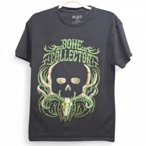 Bone Collector Skull Antler Graphic T-Shirt Medium Black Green Cotton‎ Hunting